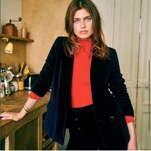 Sezane Christie Navy Velvet Blazer Size 6